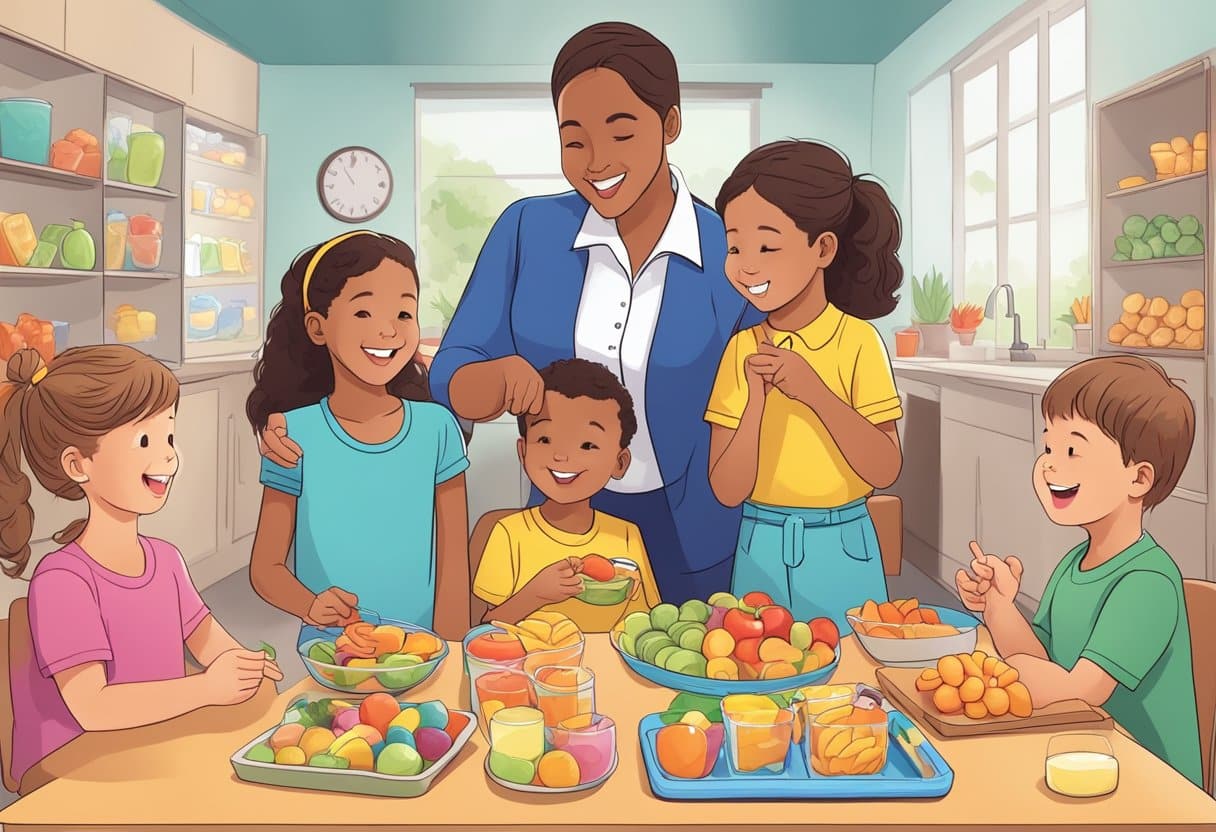 Teaching Kids to Make Smart Decisions Easily: A Guide for Parents Teaching kids to make smart decisions, Decision-Making LearningMole Children happily choosing between healthy snacks and sugary treats. A teacher guides them, pointing to a chart of smart decision-making steps