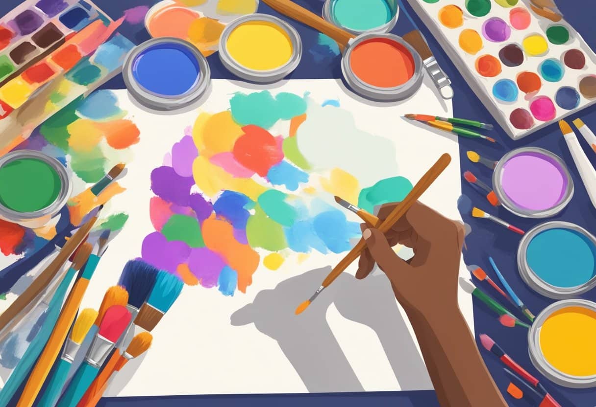 Parents' Tips: Boosting Your Child's Thinking Skills at Home with Fun Activities child's thinking skills, Critical Thinking, at home LearningMole A child's hands holding a paintbrush, surrounded by colorful art supplies and a blank canvas, with parents looking on with smiles and encouragement