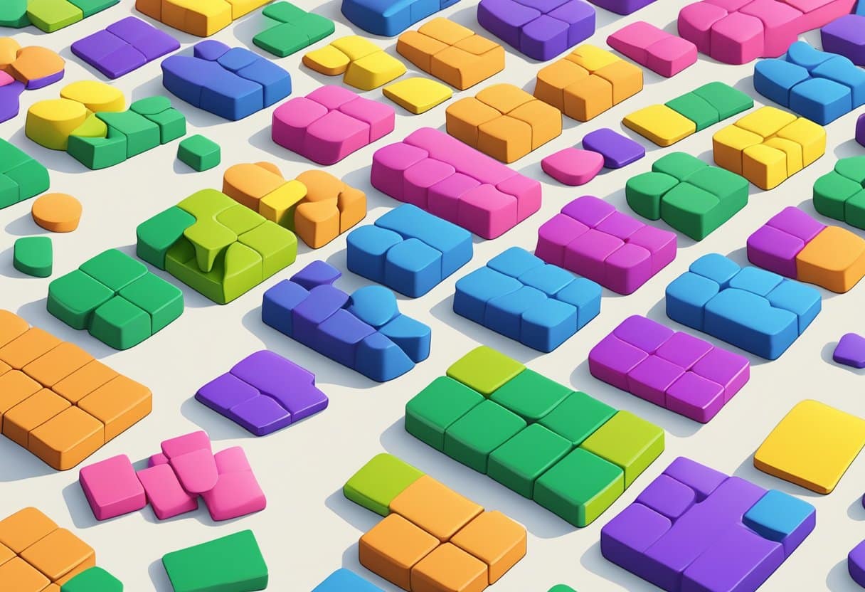 Simple Logic Puzzles for Young Brains: Easy Challenges to Sharpen Minds Logic Puzzles LearningMole Colorful logic puzzles scattered on a table, with varying difficulty levels for different age groups