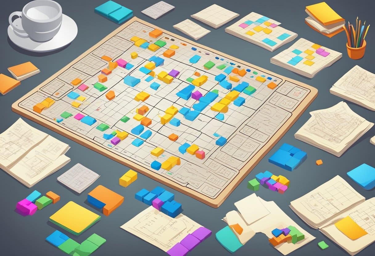 Simple Logic Puzzles for Young Brains: Easy Challenges to Sharpen Minds Logic Puzzles LearningMole A table with various logic puzzles in different formats, such as grids, diagrams, and word problems, scattered across the surface