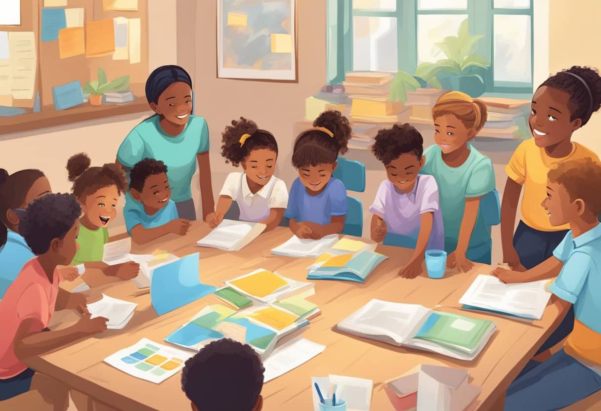 Learning to Debate: Engaging Conversation Starters for Young Minds Learning to Debate, children LearningMole Kids engaged in lively discussion, sharing diverse opinions. Visual aids and props stimulate critical thinking. Fun, energetic atmosphere encourages active participation