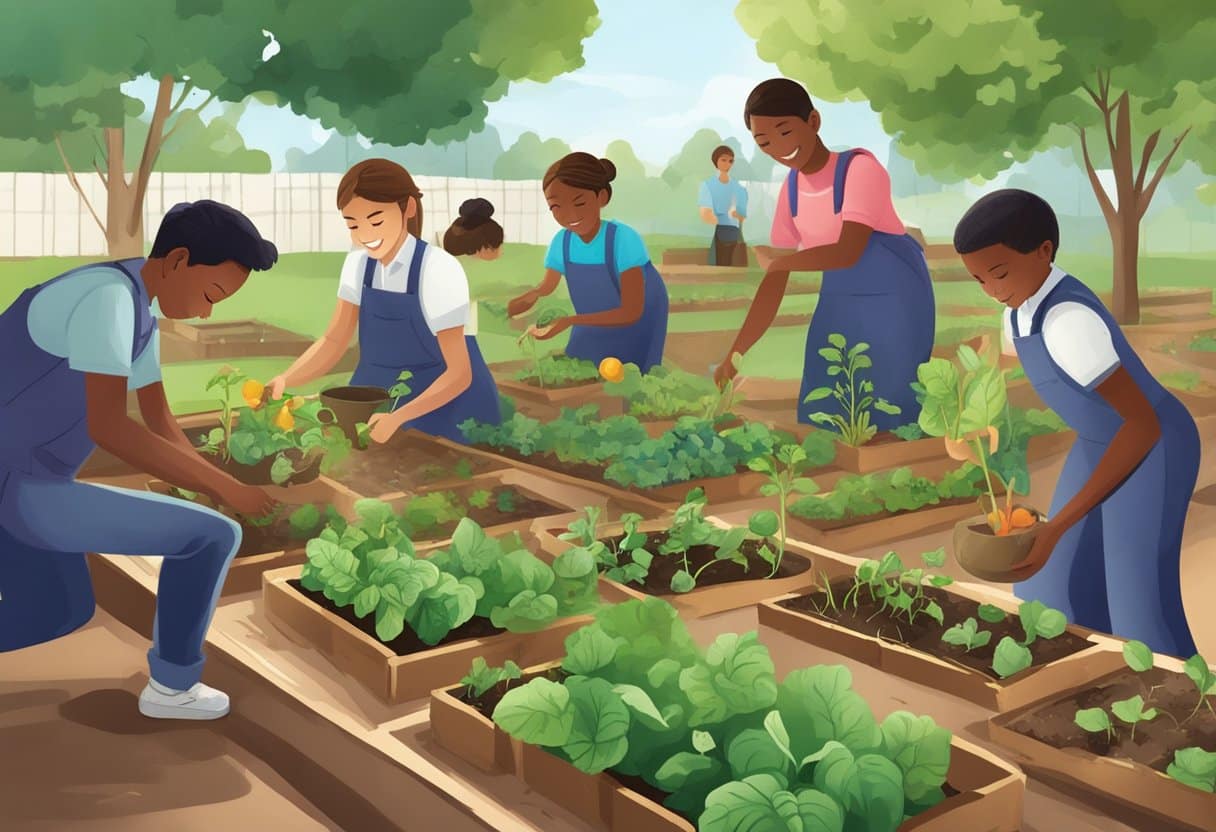 Students plant and nurture vegetables in a classroom garden, while engaging with the community through educational activities and sustainable agriculture practices