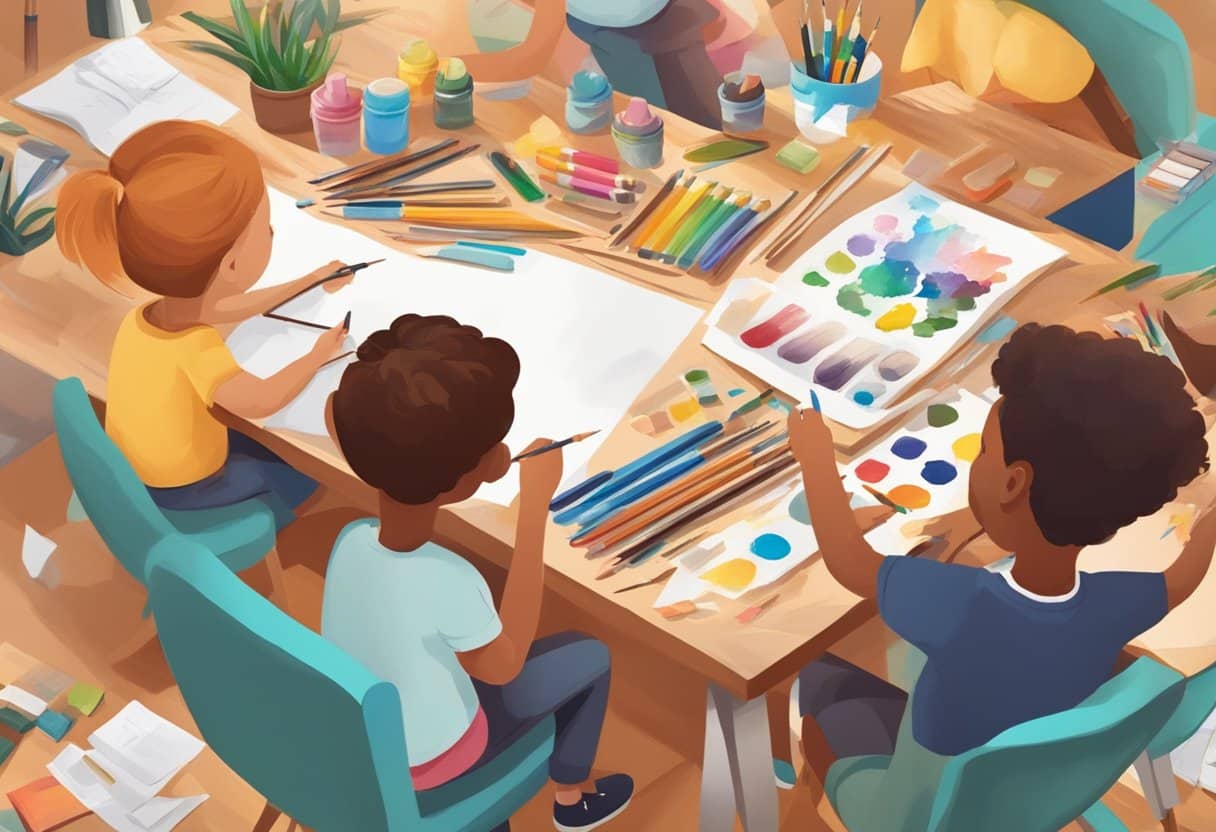 Making Art a Family Tradition: Engaging Everyone for Creative Bonding Making Art a Family Tradition,activities,creative LearningMole A table covered in art supplies, with a variety of paintbrushes, markers, and paper. A family of different ages and abilities working together on various art projects, laughing and enjoying the creative process