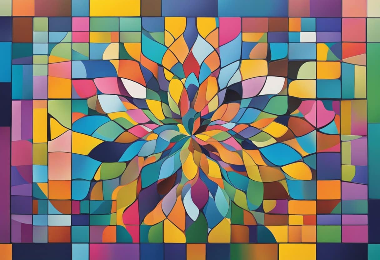 Vibrant colors blend on a canvas, guided by numbered sections. A paintbrush hovers over the surface, adding detail to a colorful masterpiece