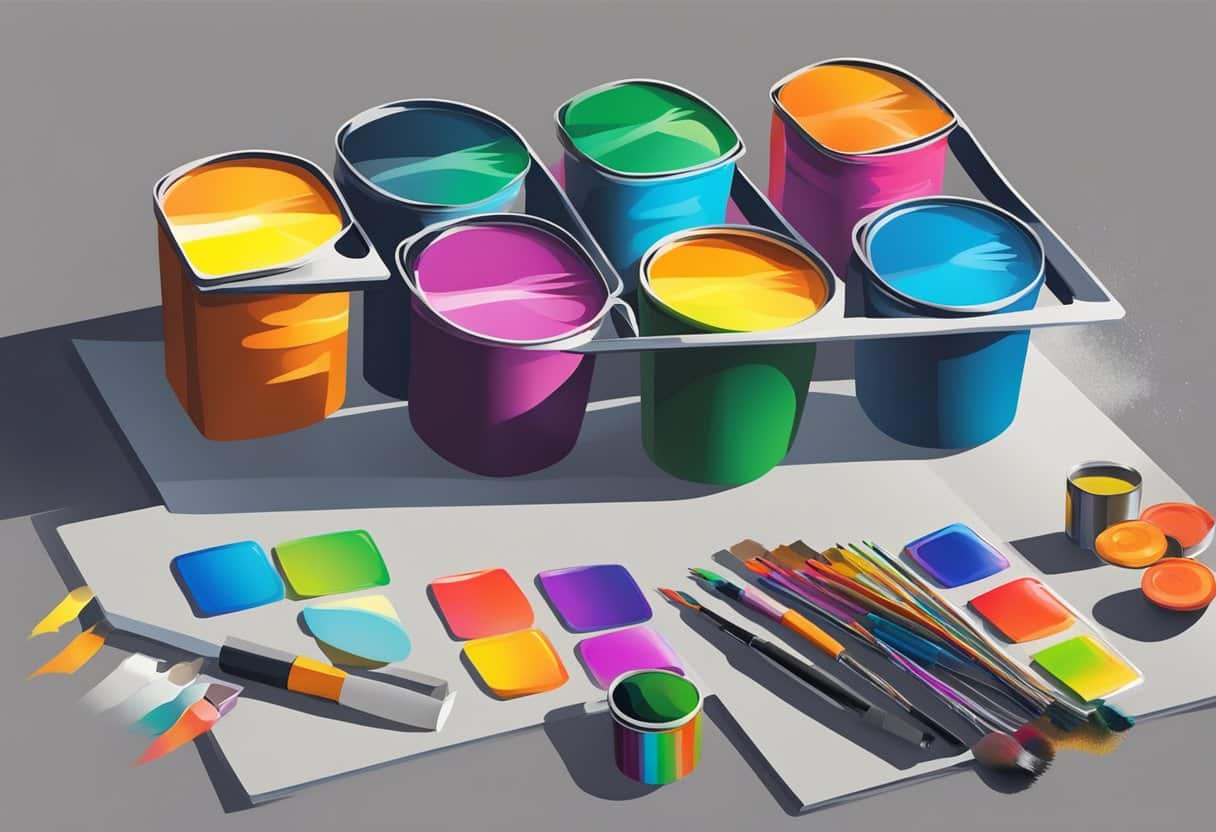 Stencil Art: Techniques for Sharp and Creative Designs - Master the Craft Stencil Art LearningMole A table with various stencils, spray paint cans, and a palette of vibrant colors arranged neatly on a clean surface