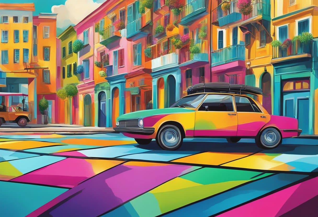 A vibrant, eye-catching image of a colorful, dynamic scene with various elements and textures that draw the viewer's attention. The composition should convey a sense of excitement and captivation
