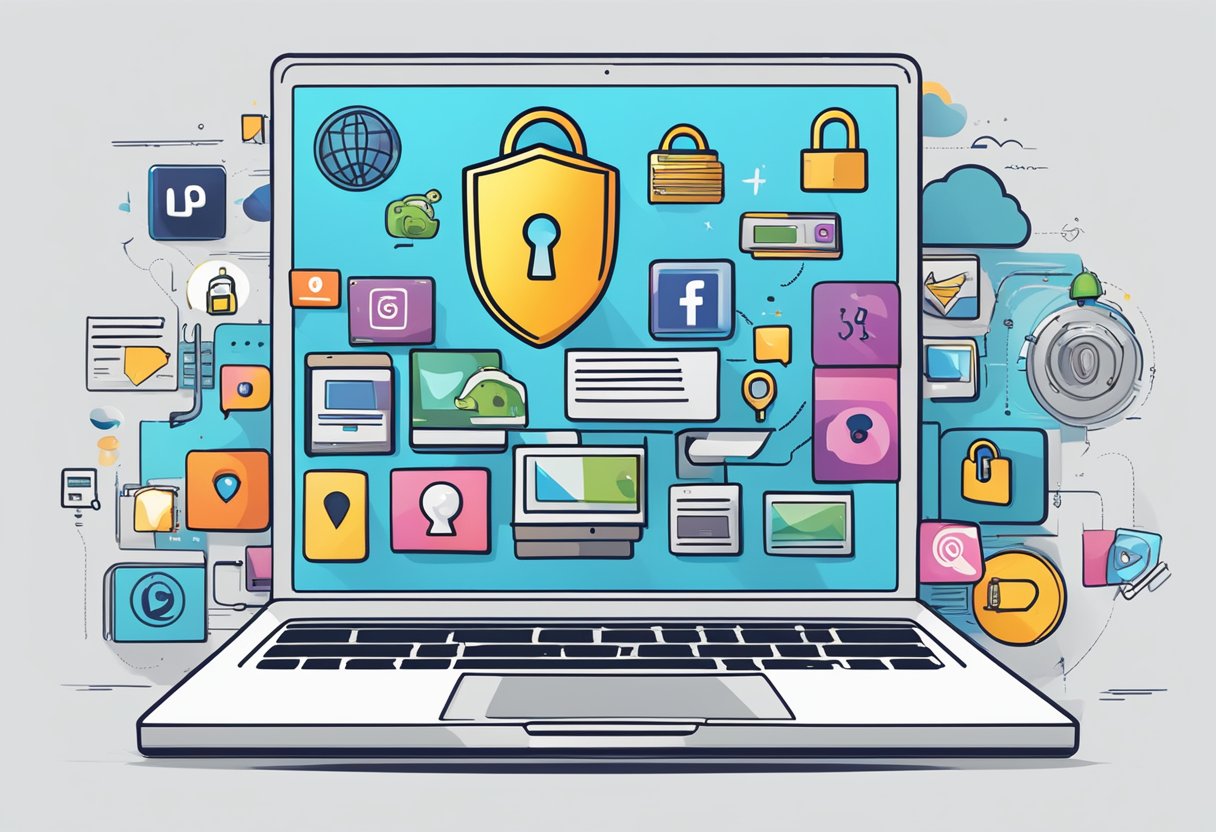 Protecting Your Digital Art: Securing Copyright and Safe Sharing Practices Online Digital Art LearningMole A laptop displaying digital art with a lock symbol, surrounded by social media icons and a copyright symbol. A shield with the words "Protecting Your Digital Art" hovers above the laptop
