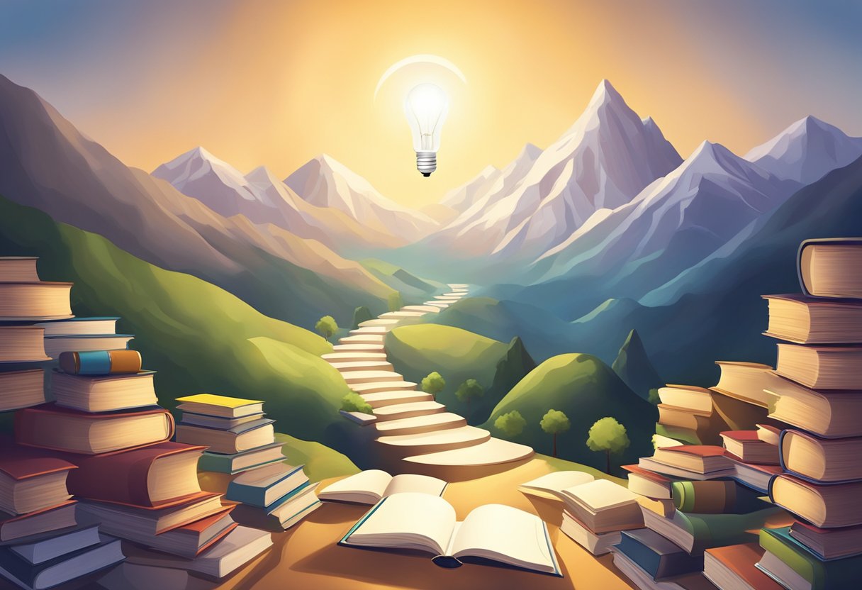 The Role of Motivation in Student Learning and Achievement: Unveiling Its Impact motivation LearningMole A bright light bulb illuminates a path of books leading to a mountain of knowledge, symbolizing the role of motivation in student learning and achievement