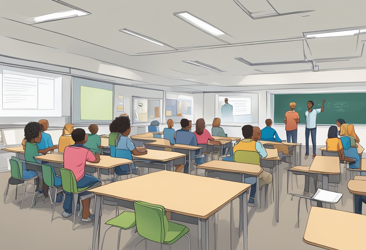 Applying Erikson's Theory of Psychosocial Development in the Classroom in 8 Stages erikson's theory,psychosociAL,erikson LearningMole A classroom with diverse learning activities and group discussions, reflecting stages of Erikson's theory. Emphasis on social interaction, autonomy, and industry