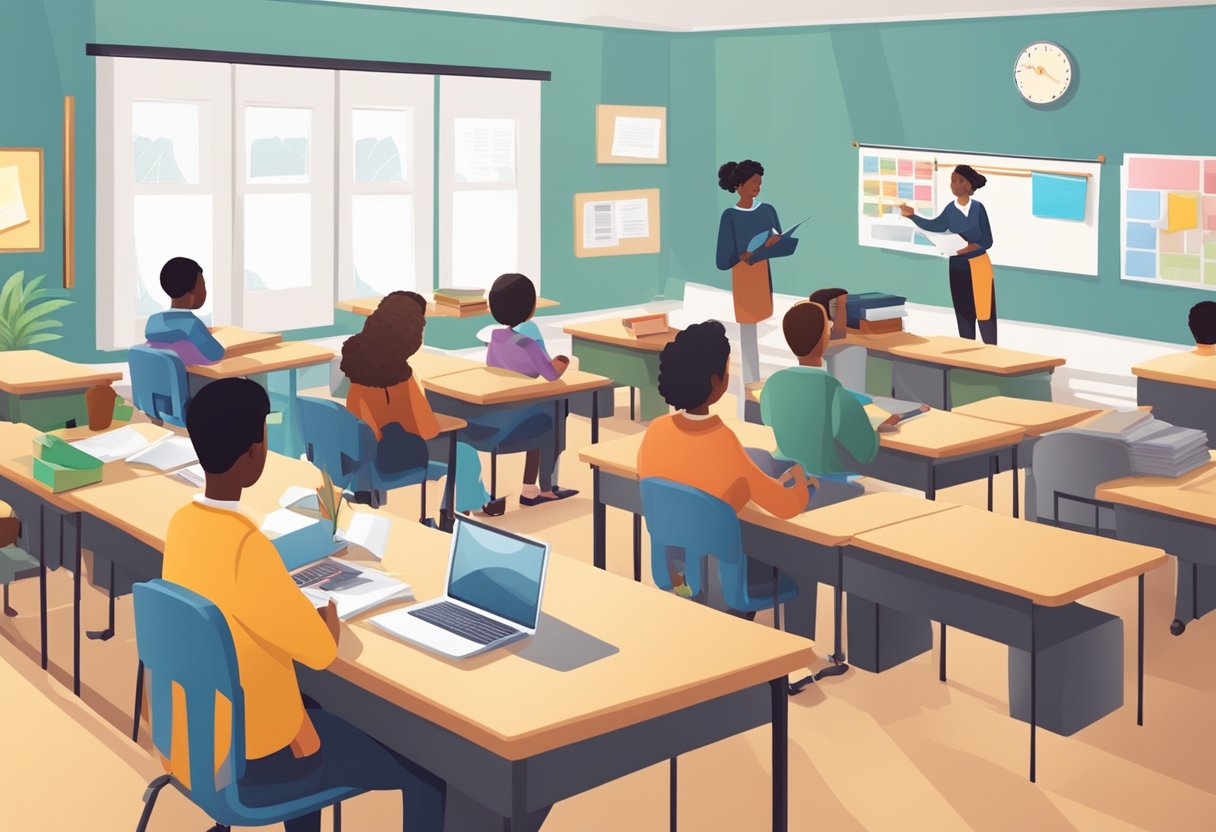 The Role of Formative Assessment in Enhancing Pupil Development Formative assessment LearningMole A classroom with diverse learning materials and tools, students engaged in various activities, and a teacher providing feedback and guidance