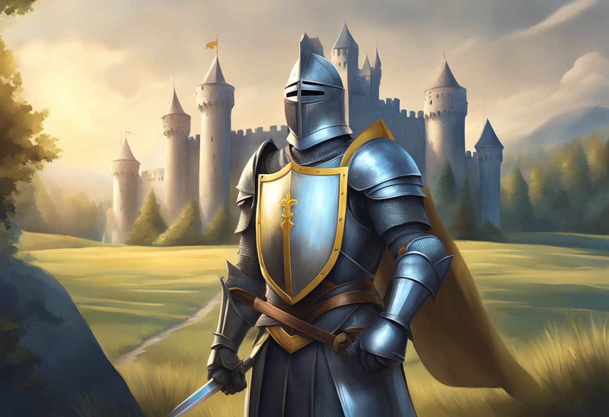 Knights and Castles: Estimating Your Quest's Chance of Triumph Knights and Castles,armour,weapon LearningMole A knight in shining armor stands before a grand castle, holding a sword and shield, ready to embark on a noble quest