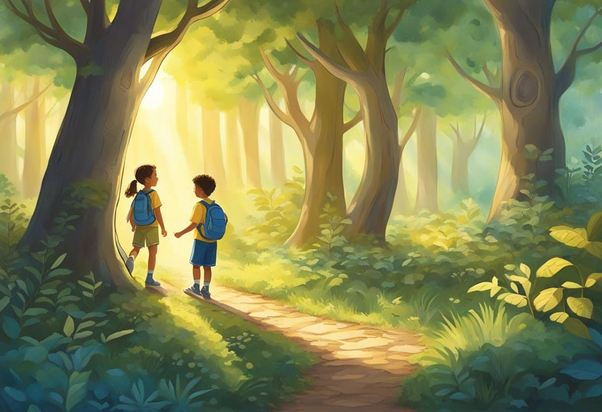 Activities that Make Kids Wonder and Ponder: Engaging Young Minds wonder, child LearningMole Children explore a magical forest, discovering hidden treasures and facing challenges with bravery and curiosity. The sun shines through the trees, casting a warm glow on their journey of self-discovery