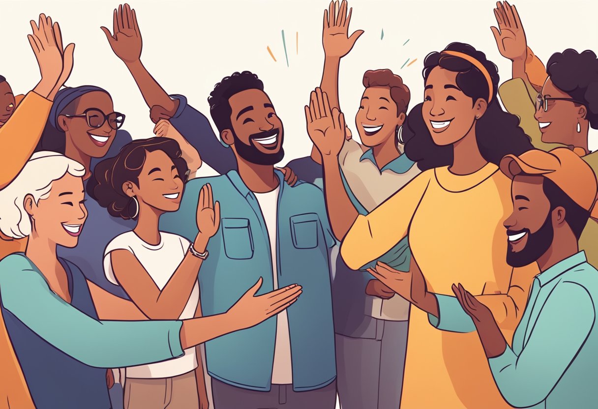 Giving and Receiving Feedback: A Skill for Young Minds to Foster Growth and Communication FEEDBACK LearningMole A group of diverse characters sharing high-fives and smiling while exchanging positive feedback and expressing gratitude