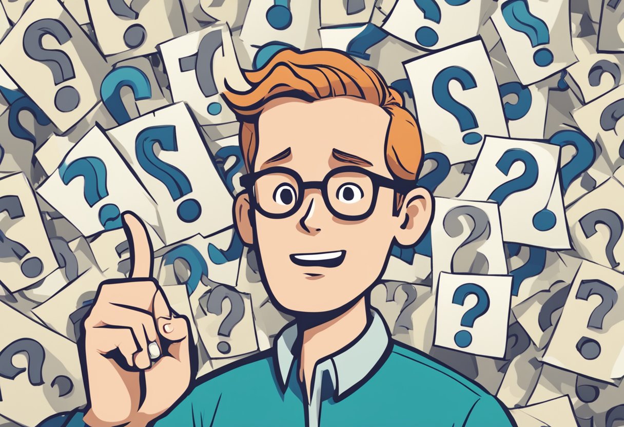 Scepticism 101: Exploring the Benefits of Healthy Doubt Scepticism LearningMole A person surrounded by question marks, pointing to a sign that reads "Skepticism 101" with a curious expression
