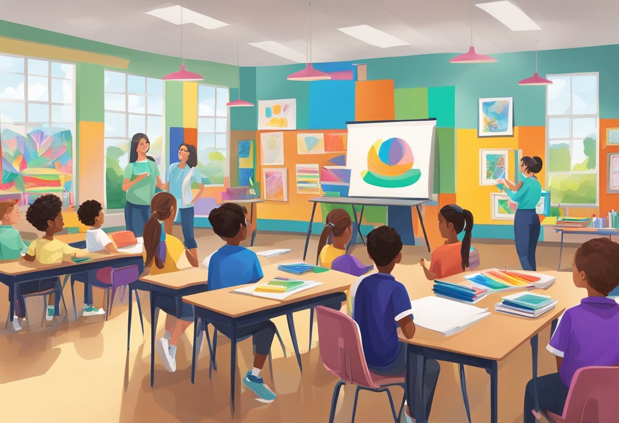 Assessing Student Learning Through Art and Creative Projects: Measuring Creativity and Understanding creative project, creativity, artwork, assessment LearningMole A classroom filled with colorful art supplies, students' creative projects displayed on the walls, and a teacher assessing the artwork for student learning