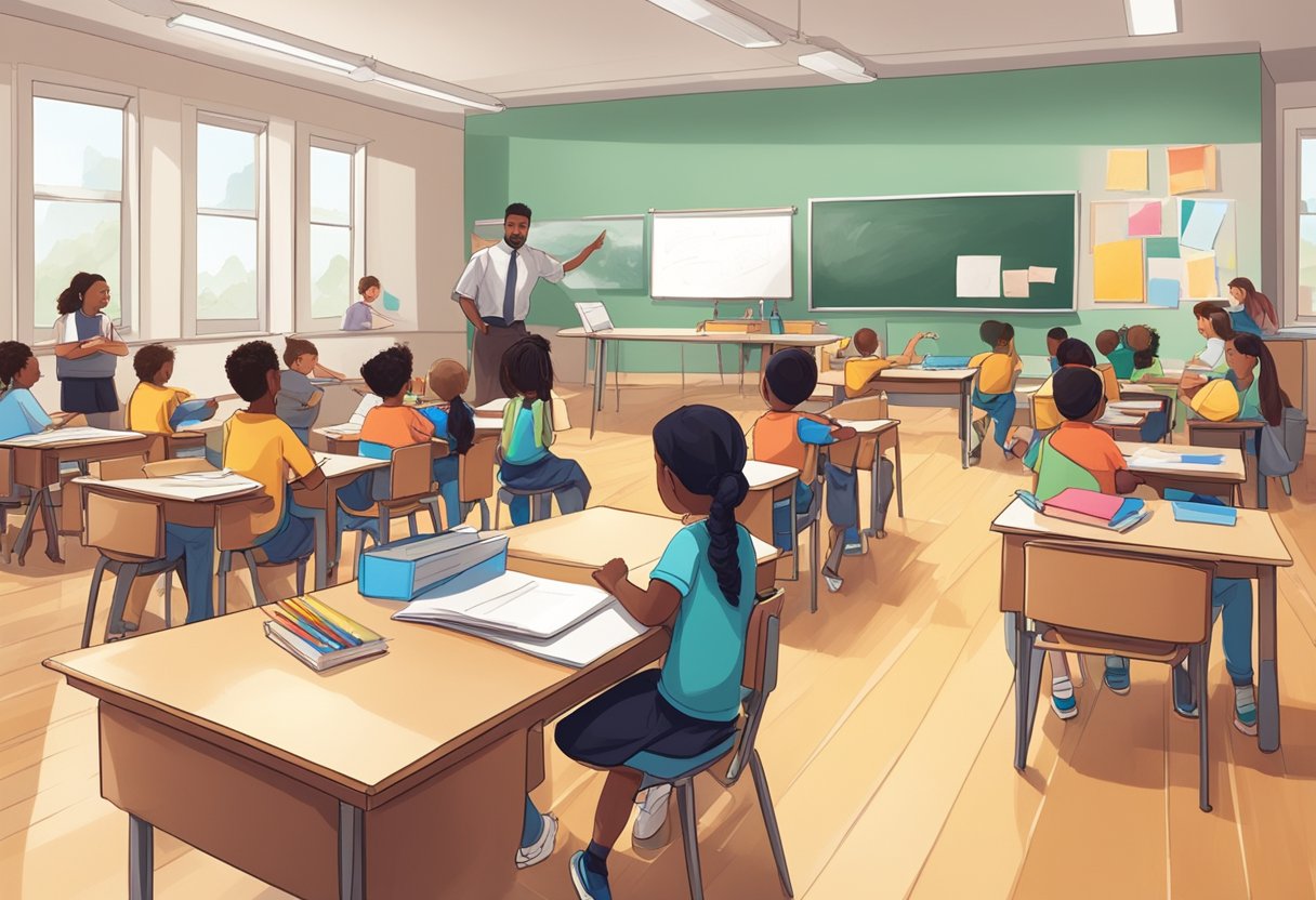 Assessing Student Learning Through Art and Creative Projects: Measuring Creativity and Understanding creative project, creativity, artwork, assessment LearningMole A classroom with art supplies scattered on tables, students working on creative projects, and a teacher observing and providing feedback