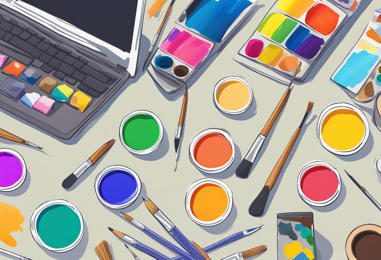 Assessing Student Learning Through Art and Creative Projects: Measuring Creativity and Understanding creative project, creativity, artwork, assessment LearningMole Art supplies scattered on a desk with a sketchbook, paintbrushes, and colorful paints. A laptop open to an educational website on art assessment