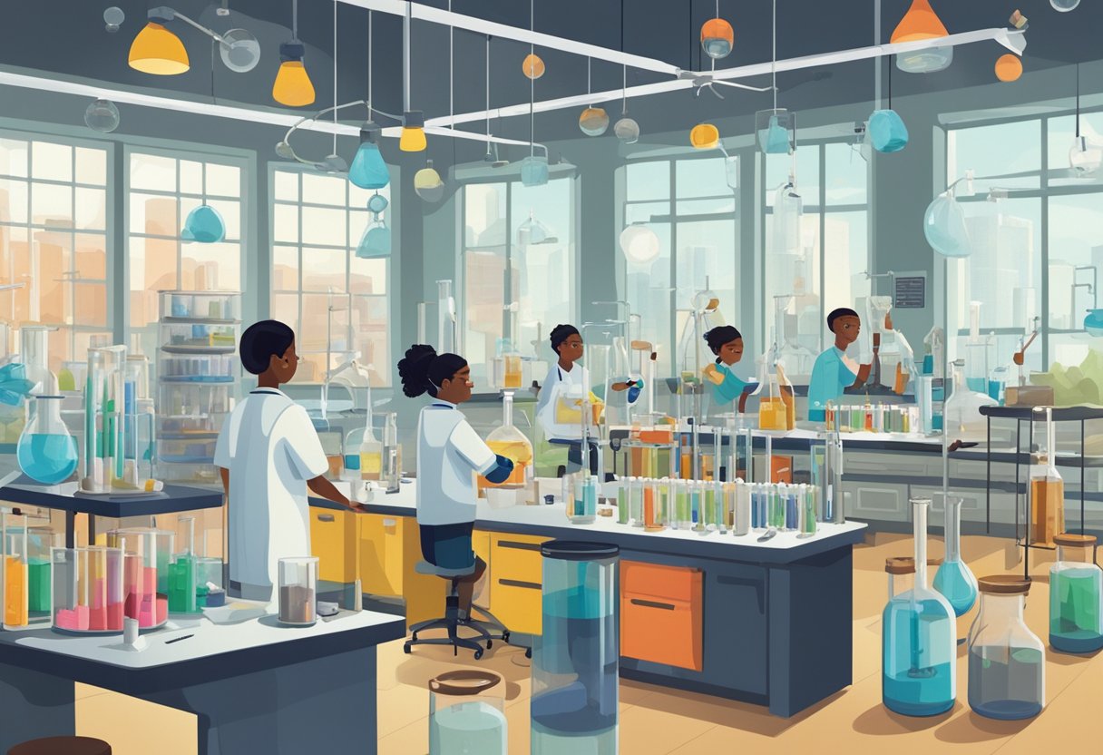Assessing Student Learning Through Science Experiments and Labs: Effective Strategies for Educators Science experiment,science LearningMole A lab filled with beakers, test tubes, and scientific equipment. Students gather around, conducting experiments and recording data. The atmosphere is filled with curiosity and excitement
