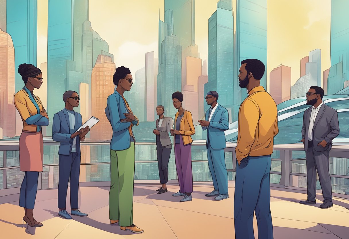Role-Playing Complex World Issues: Engaging Methods for Global Understanding Role-play LearningMole A diverse group debates global problems in a futuristic cityscape