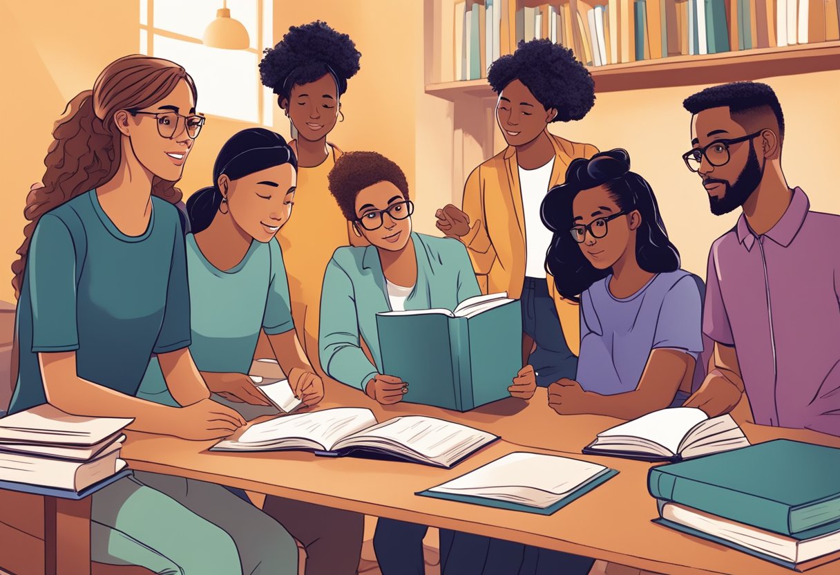 Exam Prep with a Critical Thinking Twist: Enhance Your Study Strategy critical thinking LearningMole A group of diverse students engage in a lively discussion, surrounded by books and educational materials, as they explore new ways to apply critical thinking skills