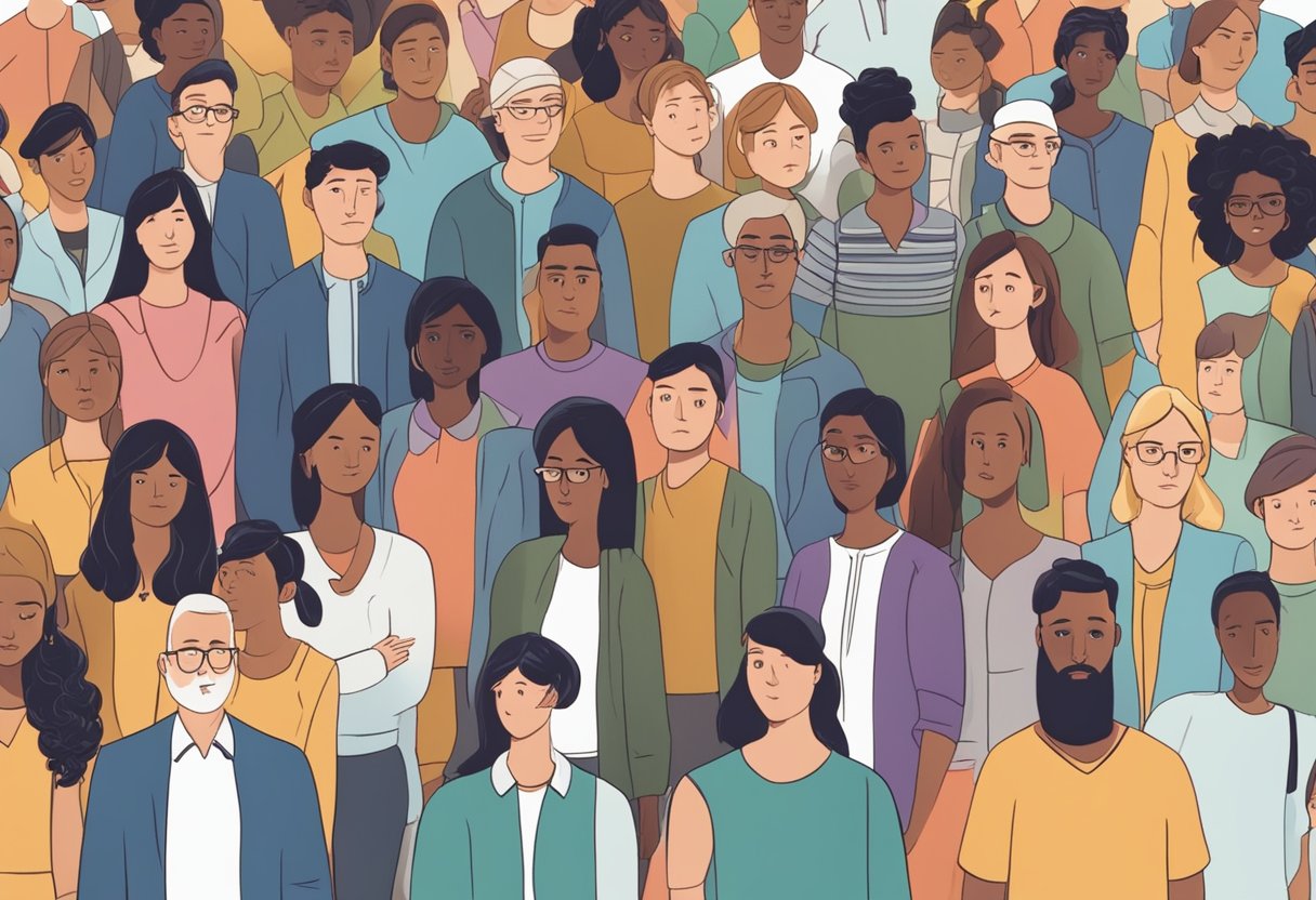 Recognising Biases in Everyday Information: A Quick Guide to Staying Informed Biases LearningMole A diverse group of people engage in different activities, while others observe with judgmental expressions. The scene reflects cultural and social biases in everyday interactions