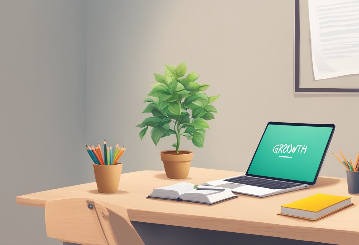 Nurturing a Growth Mindset Towards Homework and Learning: Encouraging Lifelong Curiosity in Students Growth Mindset LearningMole A desk with open textbooks, a pencil, and a notebook. A growth mindset poster on the wall. A plant on the desk symbolizing growth and progress