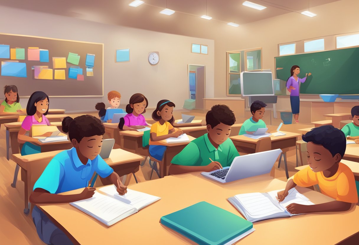 The Role of Technology in Homework: Enhancing Learning While Setting Limits technology LearningMole A classroom setting with children using technology to complete homework, while educators and parents observe and guide them