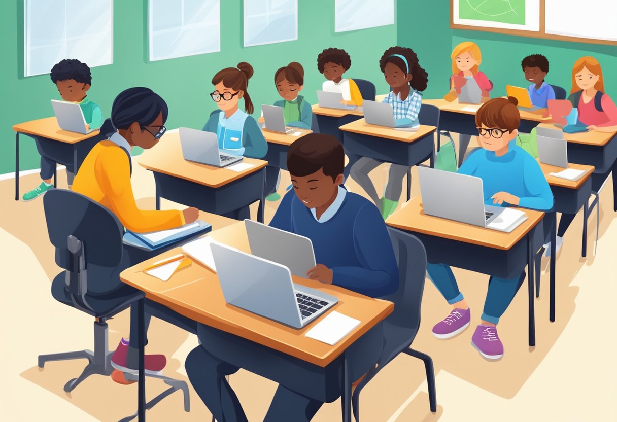 The Role of Technology in Homework: Enhancing Learning While Setting Limits technology LearningMole A classroom with students using laptops and tablets for homework. A teacher discusses the benefits and limitations of technology in learning