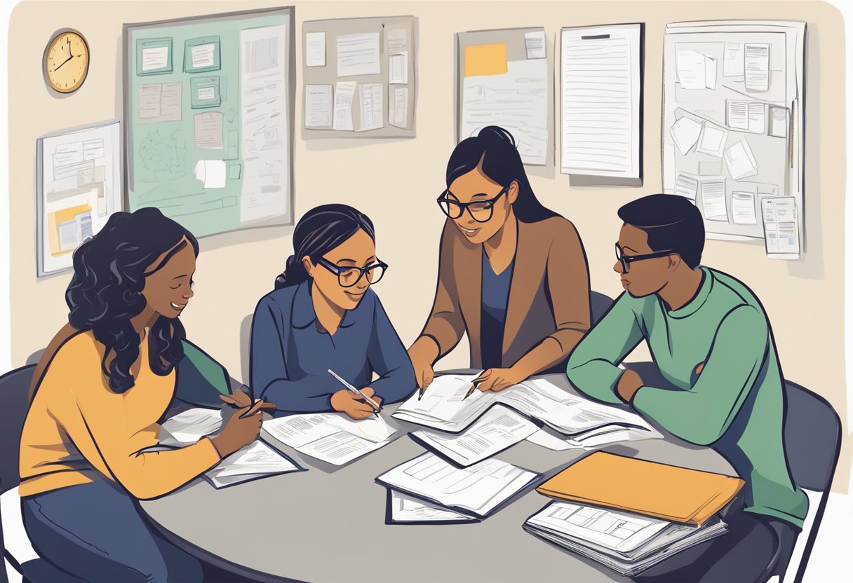 Collaborating with Teachers to Support Homework Accommodations: Enhancing Student Success Homework accommodation, Homework LearningMole Teachers and support staff brainstorm together, sharing ideas and resources for homework accommodations. They collaborate at a table, surrounded by charts and materials