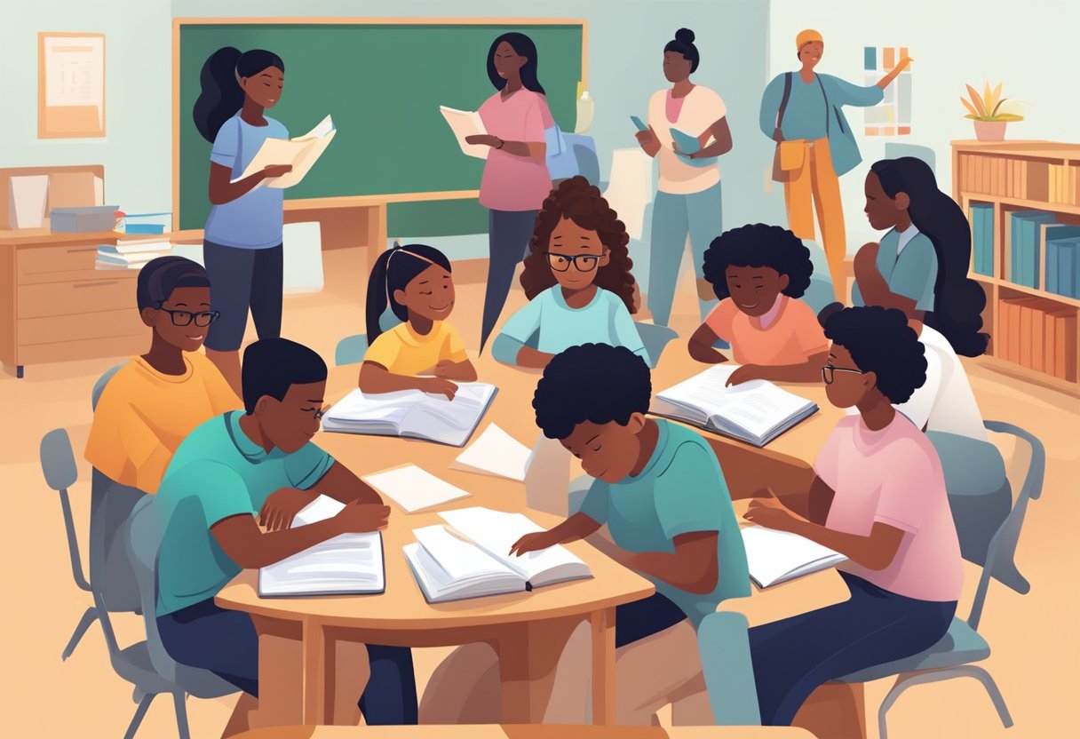 Collaborating with Teachers to Support Homework Accommodations: Enhancing Student Success Homework accommodation, Homework LearningMole A group of diverse individuals collaborates on homework accommodations, symbolizing inclusion and equity. Teachers and students work together in a supportive environment