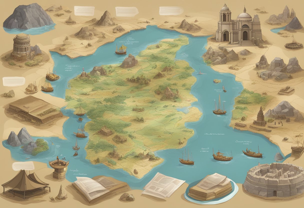 A table covered in resource packs, maps, and artifacts for teaching ancient history