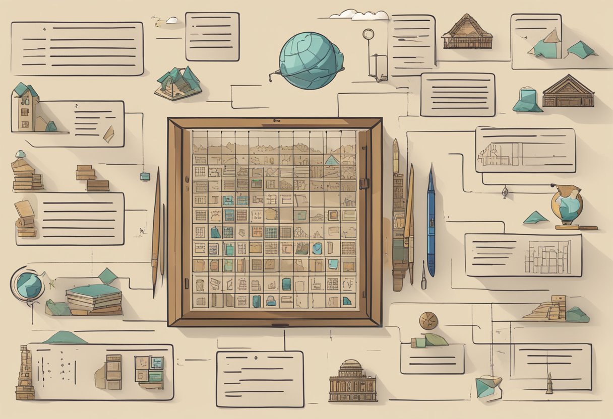 A table with open resource packs on ancient history, surrounded by various assessment strategies and feedback tools