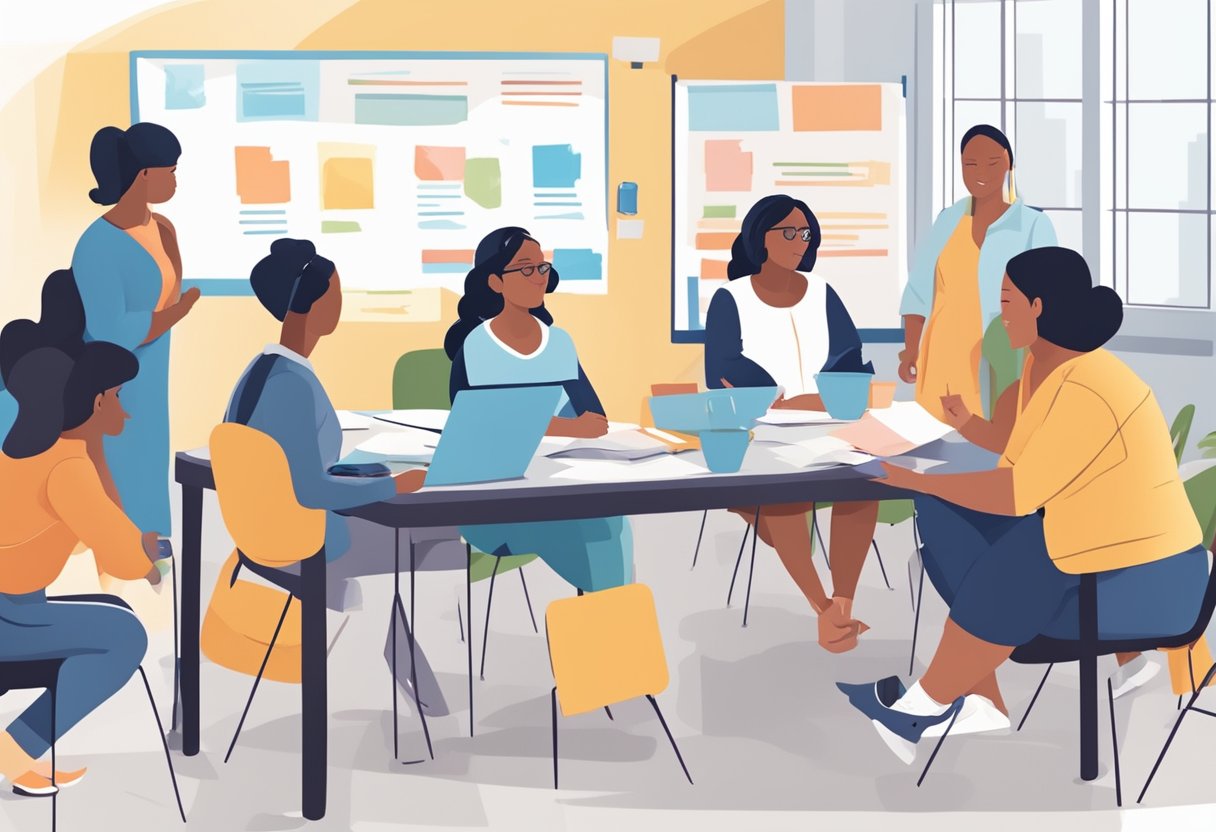 A group of primary school teachers engage in professional development workshops focused on ESL resources, with educators collaborating and sharing ideas