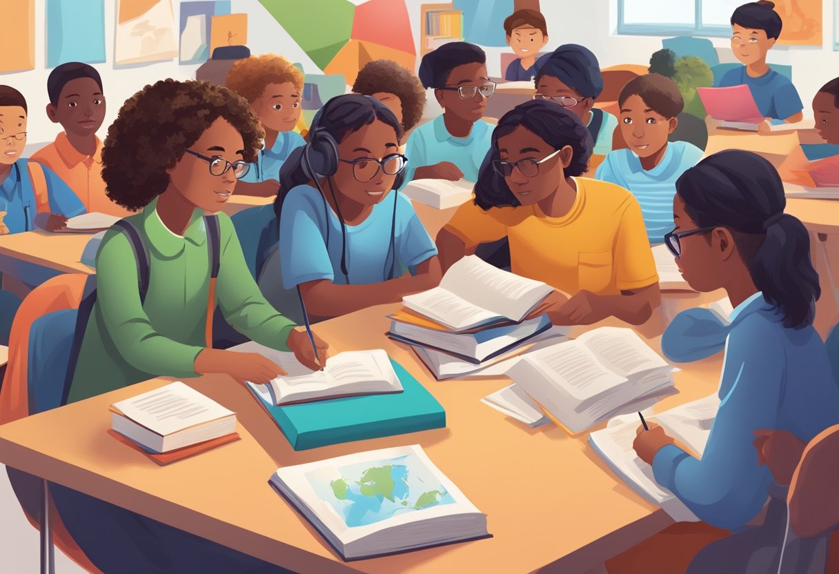 Human Rights Education: Resources for Primary Students Human Rights LearningMole A diverse group of young students eagerly engage with colorful educational materials on human rights, surrounded by books and posters on the subject