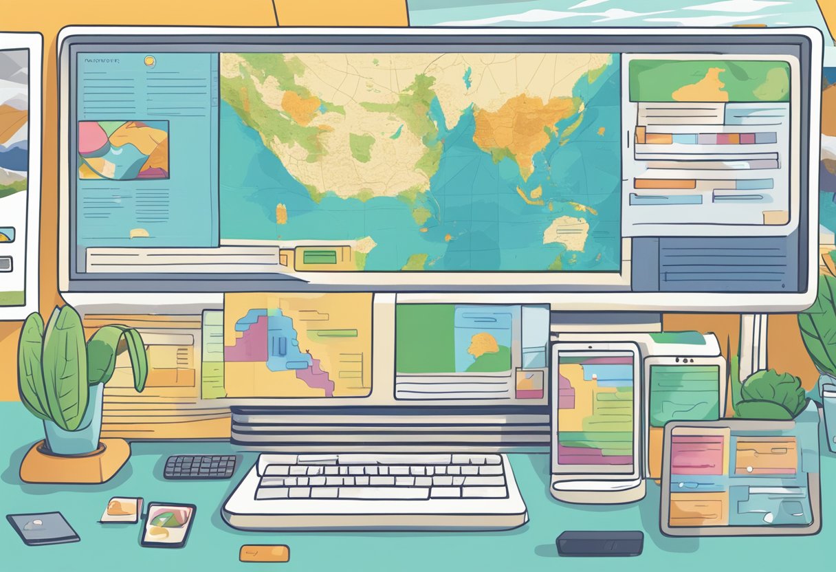 Primary School Resources for Virtual Field Trips Virtual Field Trips LearningMole A colorful computer screen displaying various virtual field trip options with a map, photos, and interactive activities