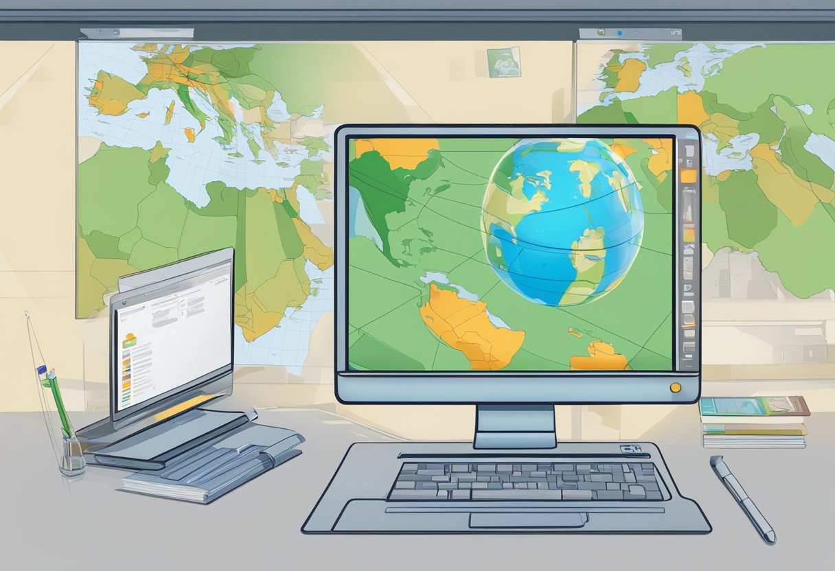 Primary School Resources for Virtual Field Trips Virtual Field Trips LearningMole A computer screen displaying virtual field trip resources with a globe, maps, and educational tools