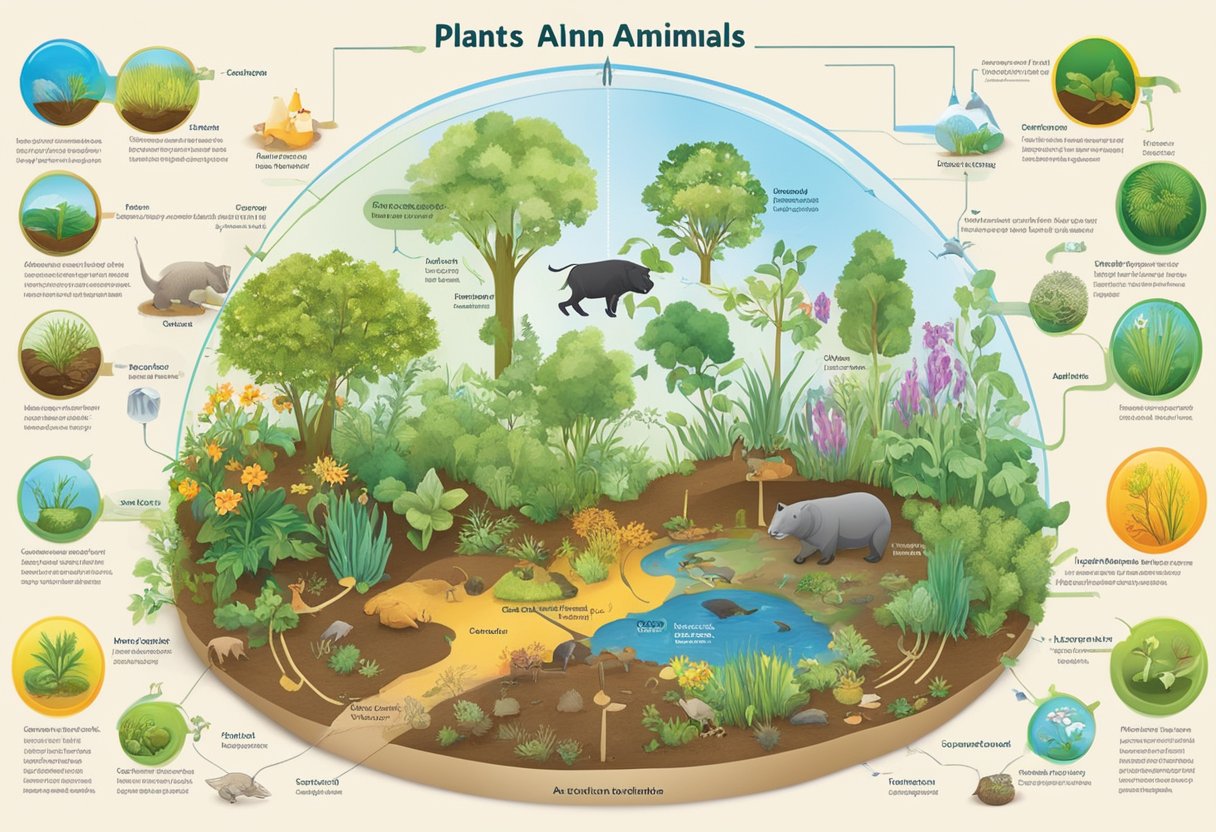 A colorful diagram displays various life cycle stages of plants and animals, surrounded by interactive tools and engaging visual aids