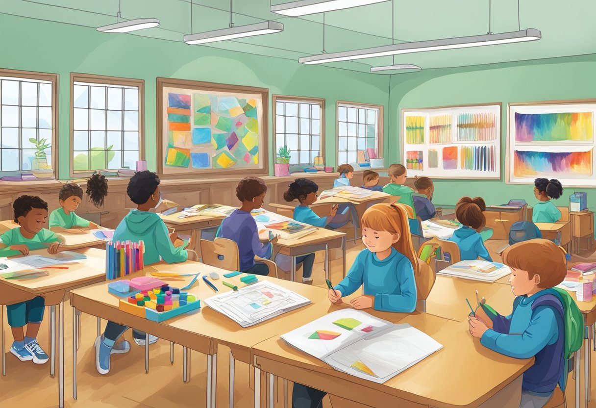 Case Studies: Successful Arts and Crafts Projects in Schools Arts and crafts projects,education LearningMole A classroom filled with colorful art supplies and students working on various arts and craft projects, with finished pieces displayed around the room