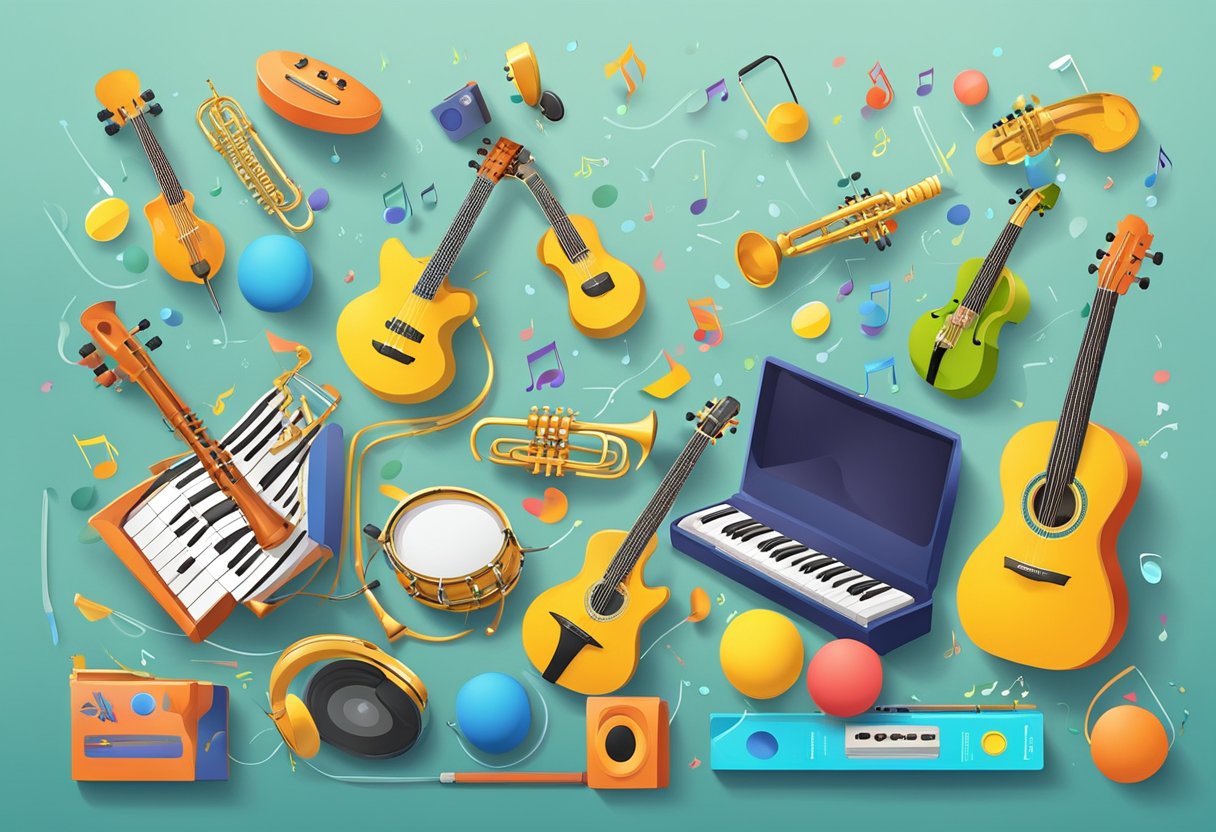 Interactive Music Theory Resources: Fun Ways to Engage Young Learners Music Theory,learners LearningMole A colorful and vibrant music-themed interactive display with various musical instruments, notes, and engaging visuals to capture the attention of young learners