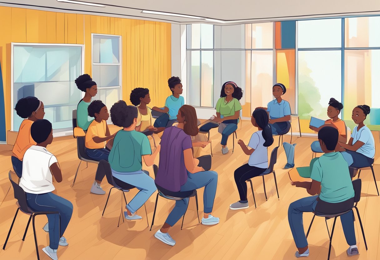 Exploring New Trends in Performing Arts Education Performing art LearningMole Performing arts: A group of diverse students and teachers engage in dynamic activities, discussions, and performances in a modern, vibrant performing arts education center