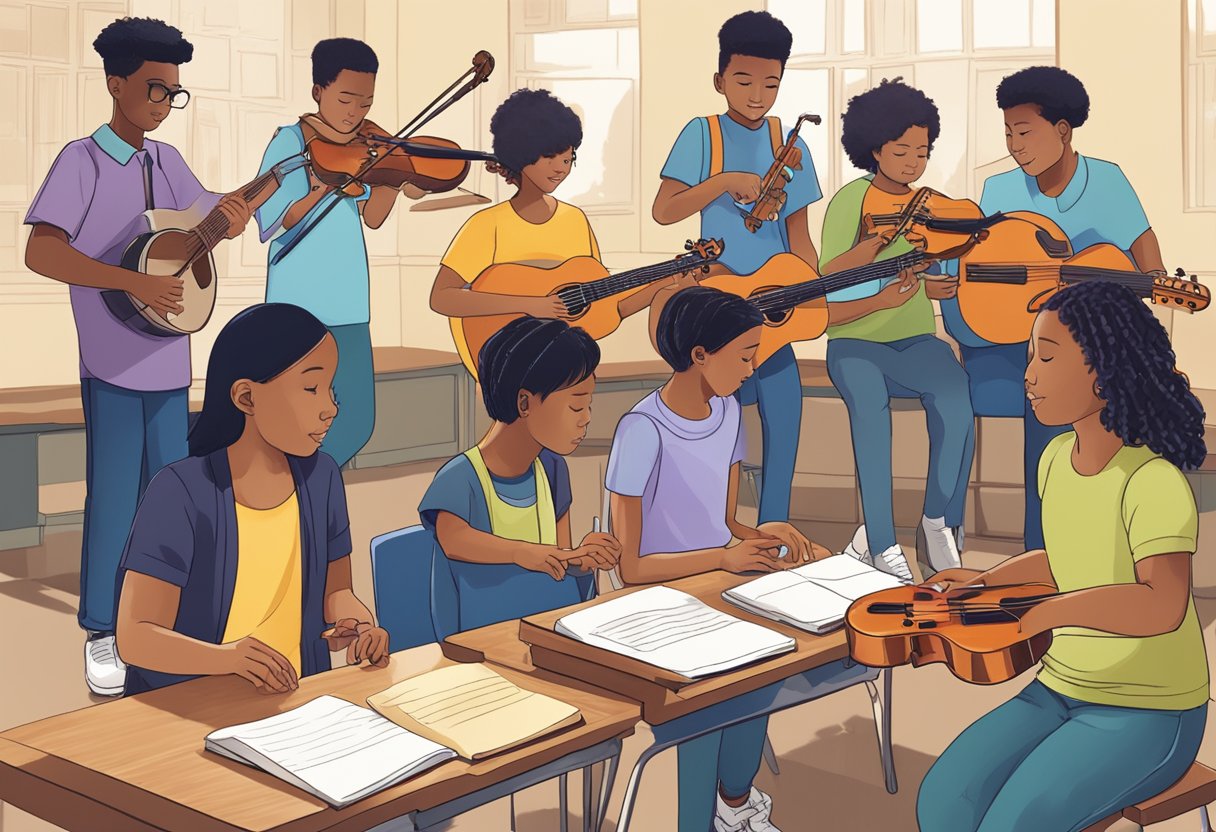 Case Studies: Successful Instrumental Skills Projects in Schools Instrumental Skills,Music education LearningMole Instrumental Skills: A group of students engage in hands-on instrumental music projects, guided by teachers in a school setting