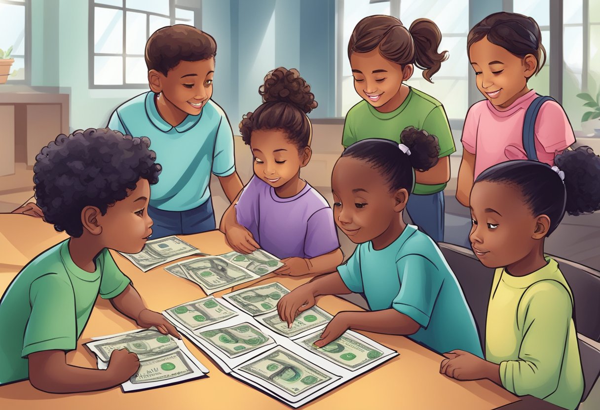 Financial Literacy Resources for Children: Fun Ways to Teach Money Skills Financial Literacy LearningMole A group of children engaged in an interactive financial literacy workshop, using educational games and resources to learn about money management and budgeting