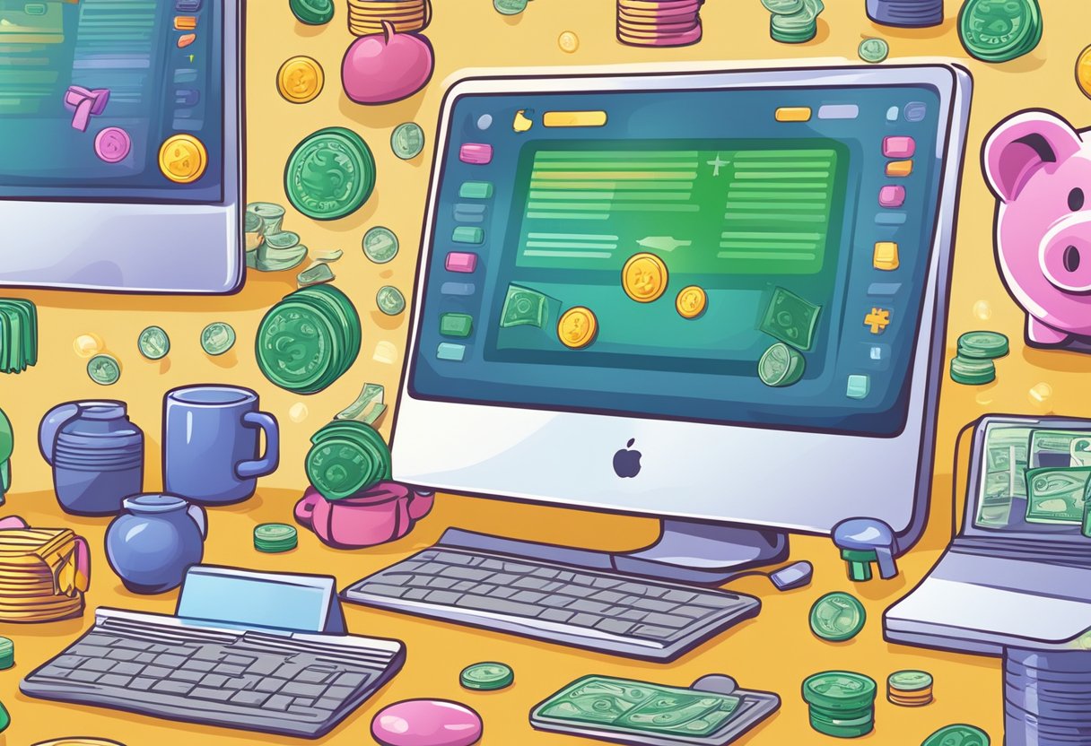 Financial Literacy Resources for Children: Fun Ways to Teach Money Skills Financial Literacy LearningMole Financial Literacy: A colorful computer screen displays interactive financial education games and activities for children. Icons of money, piggy banks, and educational tools fill the screen
