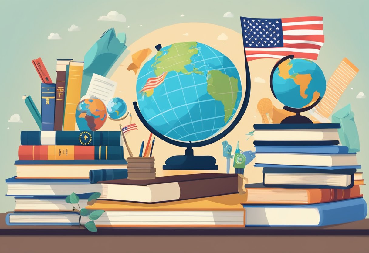 Resources for Teaching Citizenship Education: Helpful Tools citizenship education LearningMole A stack of diverse books on citizenship education with a globe, flag, and other educational resources scattered around