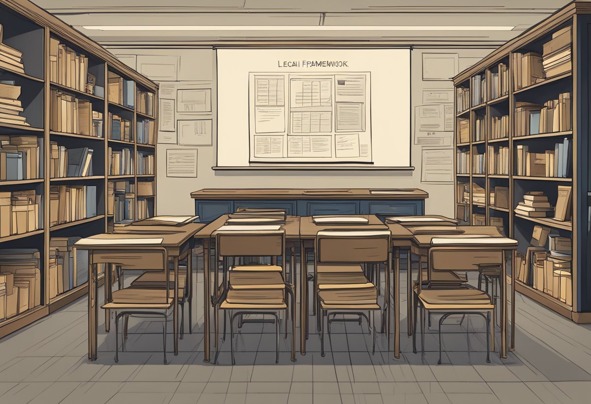 Resources for Teaching Citizenship Education: Helpful Tools citizenship education LearningMole A classroom with a chalkboard displaying a diagram of the legal framework, surrounded by shelves of resources on citizenship education