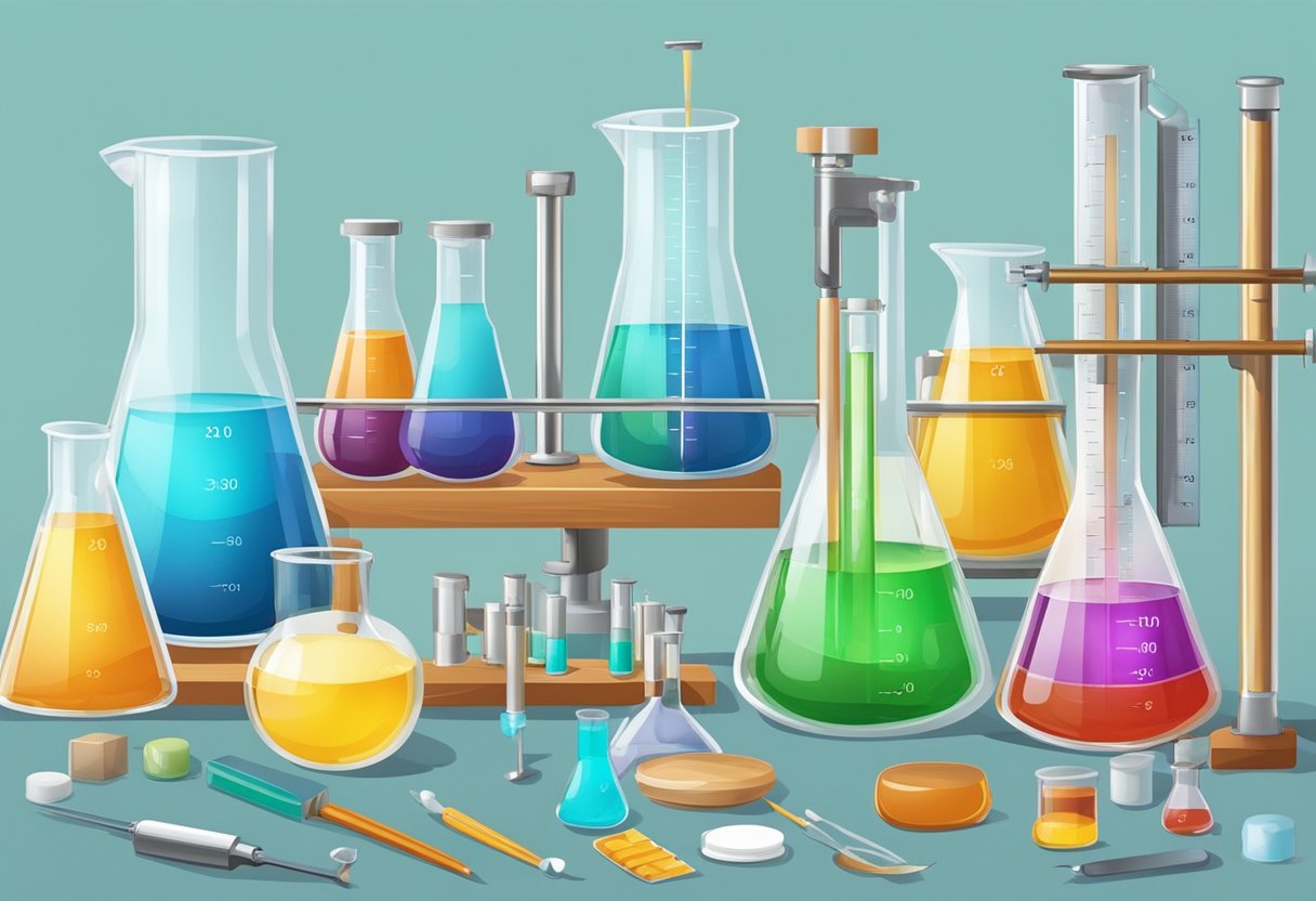 Resource Ideas for Science Experiments: Fun Activities science experiment,Experiments LearningMole A table with beakers, test tubes, and various scientific equipment. A colorful array of liquids and substances, along with measuring tools and safety equipment (Science experiments)