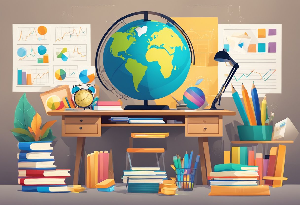 Free Printable Educational Resources: Top Activities educational resources,printable resources,resources LearningMole A desk with math textbooks, worksheets, and a calculator surrounded by colorful educational posters and a globe (Free Printable Educational Resources)