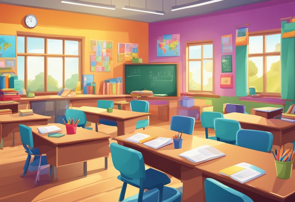 Primary Education Activity Packs: Fun Learning Resources Activity Pack LearningMole A colorful classroom with desks, books, and educational materials. Bright posters adorn the walls, and a teacher's desk sits at the front of the room (Activity Pack)
