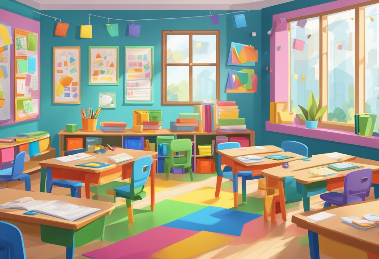 Primary Education Activity Packs: Fun Learning Resources Activity Pack LearningMole A colorful classroom with desks, books, and educational materials scattered around. Posters on the walls display letters, numbers, and colorful illustrations (Activity Pack)