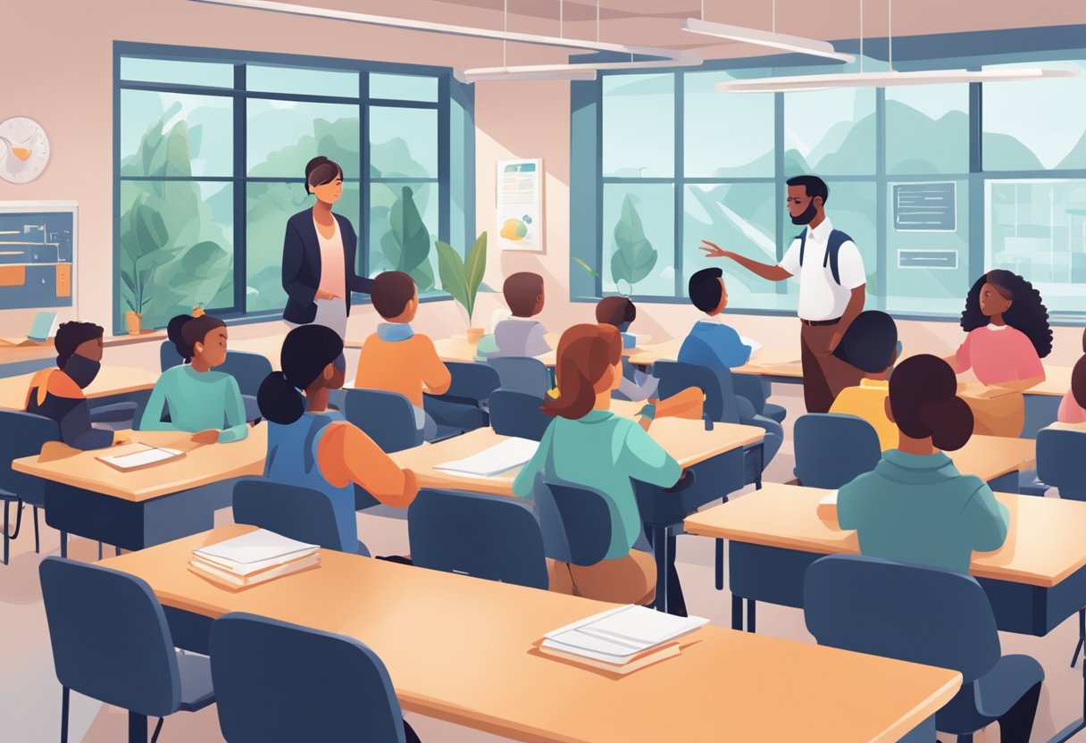 Artificial Intelligence in Education: Ethics Guide Artificial Intelligence in education,Artificial Intelligence,AI systems,Educational technology LearningMole A classroom setting with AI technology interacting with students and teachers, showcasing the potential risks and ethical challenges in education